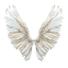 3D Realistic white angel wings on transparent background. PNG image.