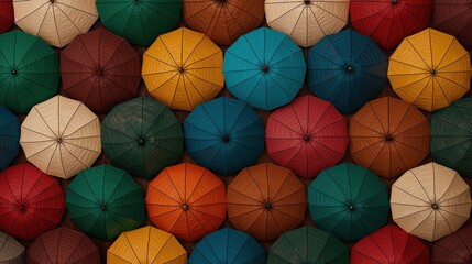 Colorful Umbrellas Overhead Rainy Day Close Up 3D Render