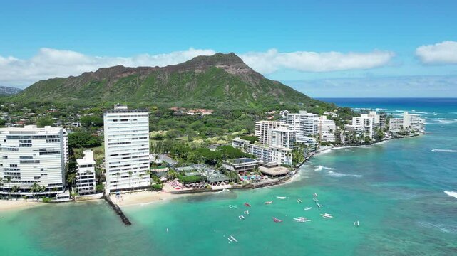 Aerial view of the Gold Coast with Diamond Head at the edge of Waikiki in Honolulu on Oahu, Hawaii	
