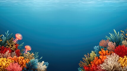 Fototapeta na wymiar Vibrant Underwater Coral Reef Scene Jellyfish Ocean Life Marine Background