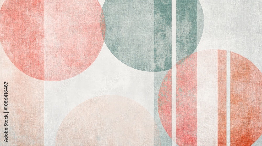 Poster circle and line pattern in pastel shades, forming a soft and modern geometric abstract background
