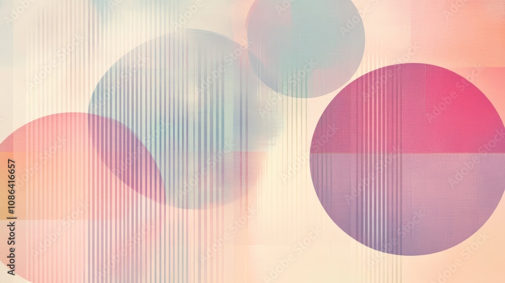 Poster circle and line pattern in pastel shades, forming a soft and modern geometric abstract background