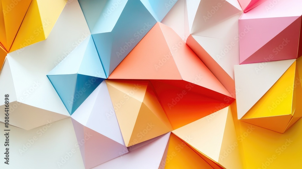 Aufkleber colorful polygon shapes with soft shadows, overlapping on a white background for a clean and modern 