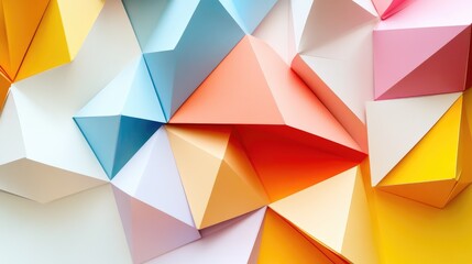 Colorful polygon shapes with soft shadows, overlapping on a white background for a clean and modern look