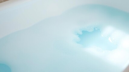 Soft blue foam soap suds float on a bathtub, bubble bath, spa, calming atmosphere