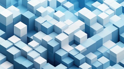 Obraz premium 3D rendered isometric grid of cubes in various shades of blue, creating depth and a sleek abstract feel
