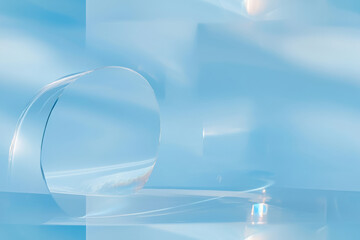 Elegant Digital Geometric Abstract with Flowing Blue Glass Shapes in Minimalist Style