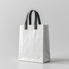 Mockup of wooden paper shopping bag on the wooden table on a clothing store. diffuse background. Brown ecological bag. Recyclable bag for product delivery. Copy space for texts.