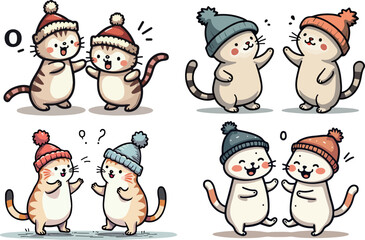 Cats in Winter Hats Playing