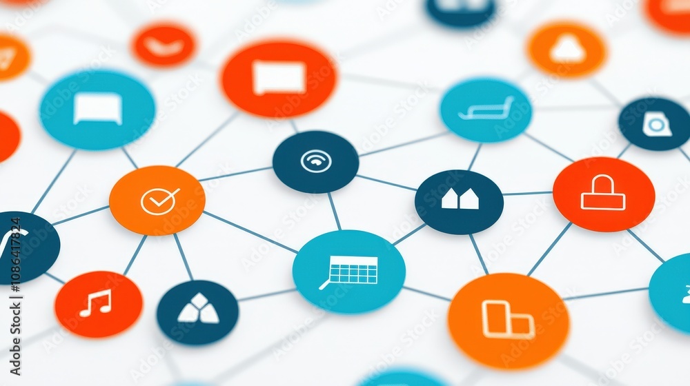 Aufkleber connected icons network digital strategy teamwork data visualization
