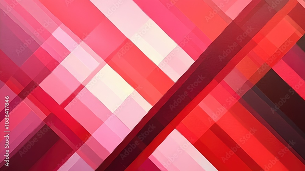 Poster abstract diagonal stripes in gradient shades of red and pink, forming a bold and dynamic geometric p