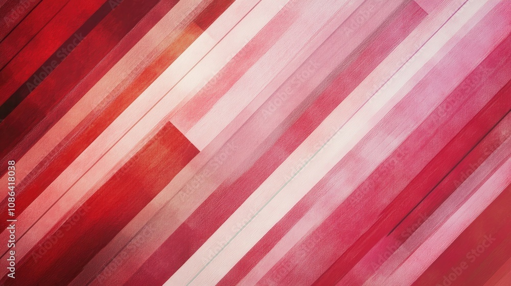 Poster abstract diagonal stripes in gradient shades of red and pink, forming a bold and dynamic geometric p