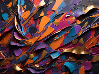 Dark and moody abstract background with shades of deep blues and purples to evoke a sense of urgency and excitement, gradating to bright neon reds and oranges to convey sale frenzy