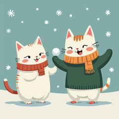 Cats Playing in the Snow
