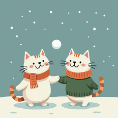 Cats Playing in the Snow