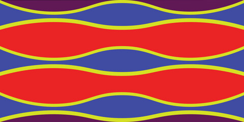 Modern curved geometric pattern with contrasting orange, yellow, blue and purple elements. The symmetry makes it ideal for posters, textiles or contemporary graphic decoration