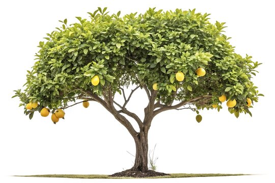 a full-grown lemon tree with its main branches and leaves, citrus, nature