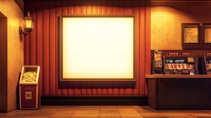 Vintage Cinema Lobby with Blank Advertisement