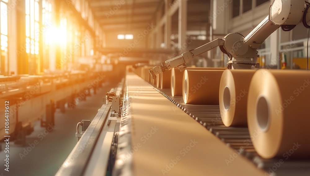 Poster automated paper production line in a modern factory