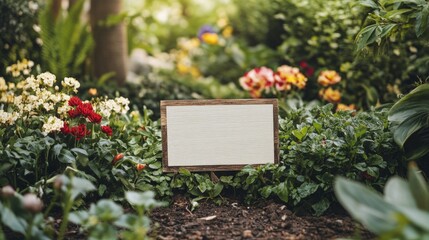 Blank Sign in a Vibrant Garden Setting