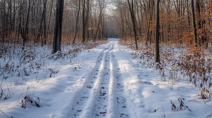 Obraz premium Serene snow covered forest path during winter season