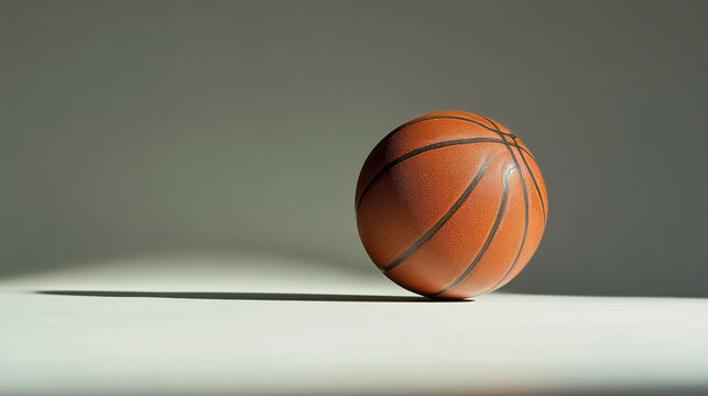 An isolated shot of a basketball dribbling on a simple surface, showcasing motion blur