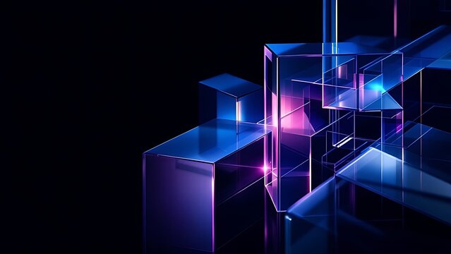 Abstract geometric blocks on dark background, 3d render