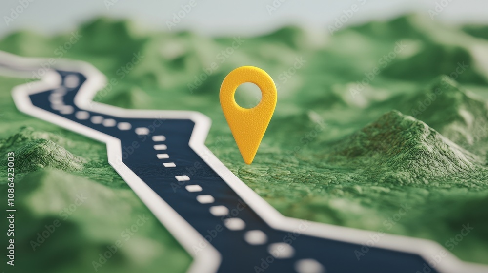 Poster 3d render road map gps pointer journey destination travel