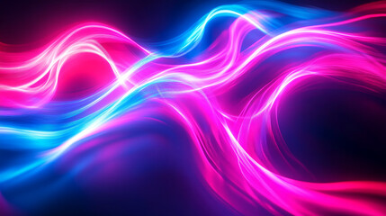 Glowing pink and blue abstract wavy lines on a dark background. Suitable for tech, abstract, futuristic designs, backgrounds, and digital art projects. Generated AI