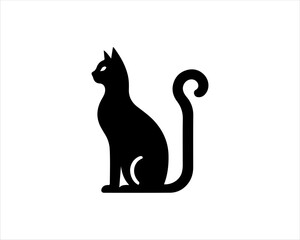 Black silhouette cat vector, Cat silhouette icon illustration.