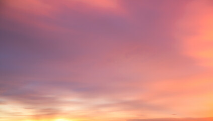 Fototapeta premium Sky sunset evening background sunrise dusk cloud dramatic orange twilight red warm sunny dawn sunshine romantic calm nature, cloudscape summer autumn spring scene, environment ecosystem energy.