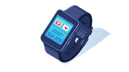 A Smartwatch with Blue Screen and Red Hearts