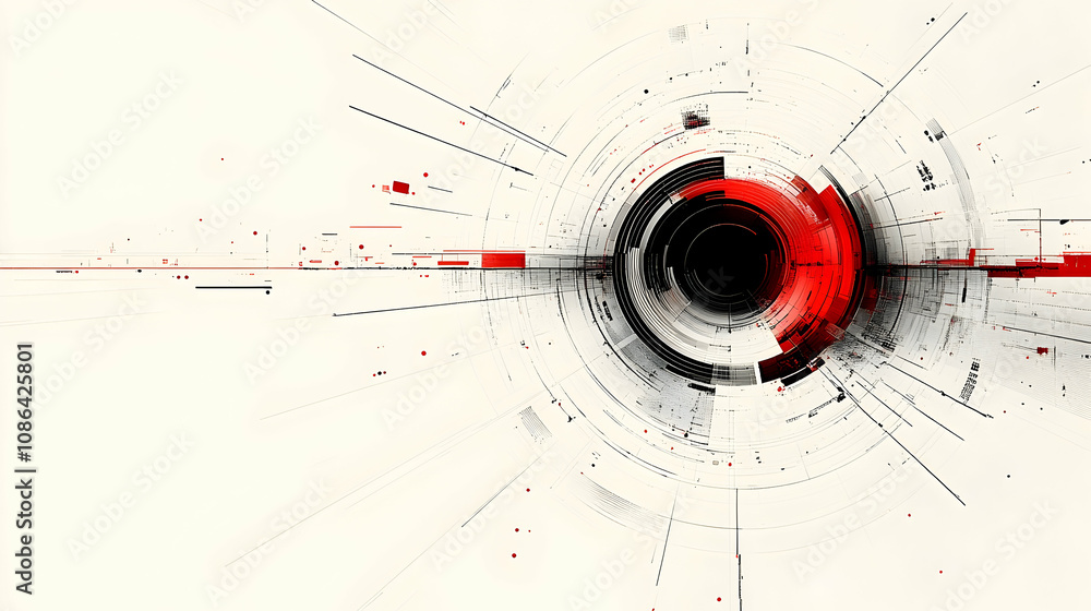 Poster abstract vector design with concentric circles and red accents in futuristic style