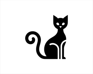Black silhouette cat vector, Cat silhouette icon illustration.