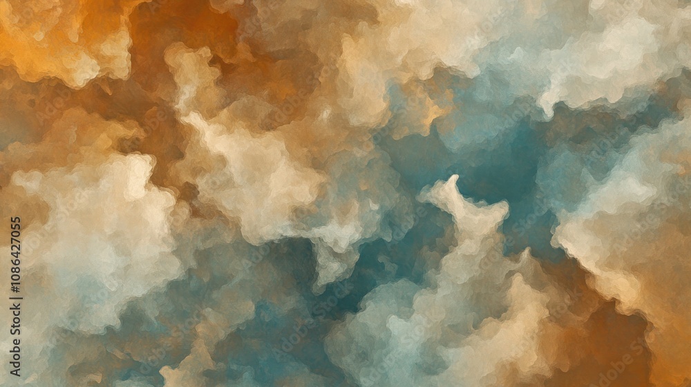 Poster abstract depiction of clouds in warm and cool tones.