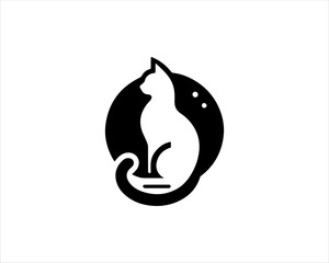 Black silhouette cat vector, Cat silhouette icon illustration.