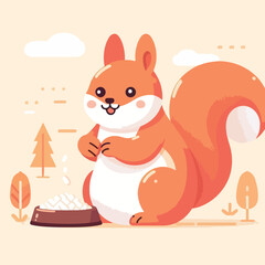 vector image of a cute squirrel eating acorns