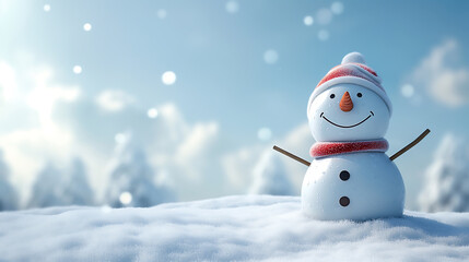 Obraz premium Snowman in snow with copy space, Christmas banner illustration.