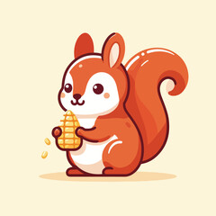 vector image of a cute squirrel eating acorns