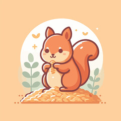 vector image of a cute squirrel eating acorns