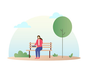 Park Activities Character Illustration Woman Sitting on Bench