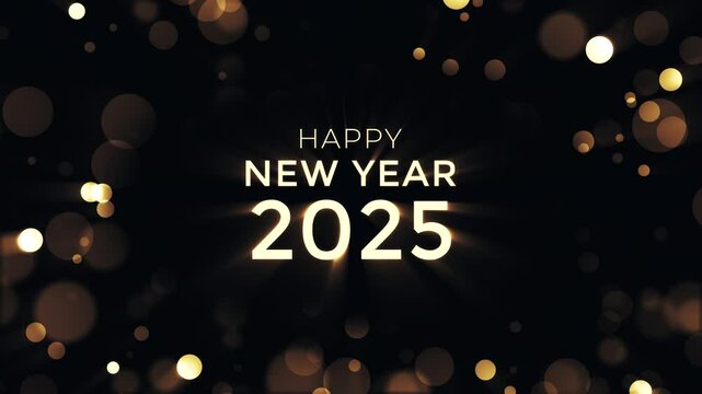 Happy new year 2025 animation with golden shiny light effect and luxury bokeh background