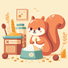 vector image of a cute squirrel eating acorns