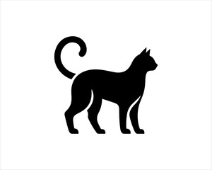 Black silhouette cat vector, Cat silhouette icon illustration.