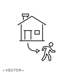 leave your home icon, leaving family, moving from home, migrant or refugee, thin line symbol isolated on white background, editable stroke eps 10 vector illustration