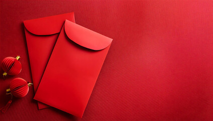 Chinese New Year red envelopes, empty space for text red background