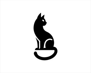 Black silhouette cat vector, Cat silhouette icon illustration.