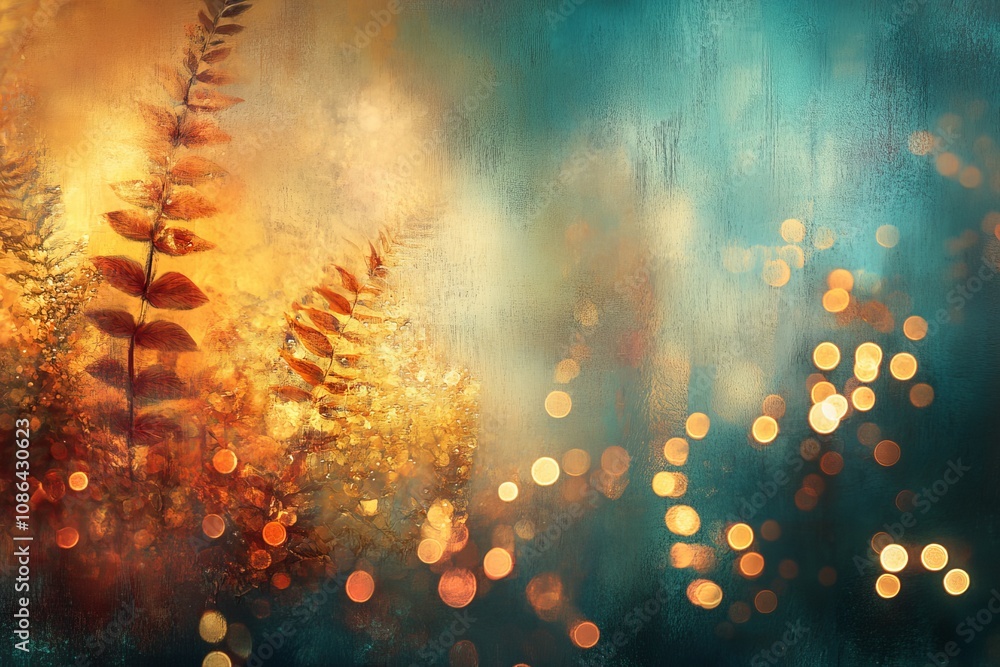 Aufkleber autumn ferns with dreamy bokeh effect creating a magical nature scene of warm colors and ethereal li