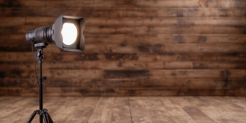 mockup Studio spotlight on wooden background