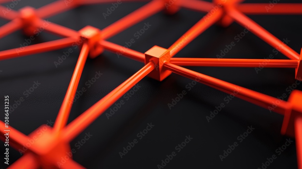 Poster abstract network connection red nodes links 3d rendering